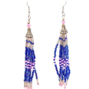 Blue Waterfall Fringe Earrings